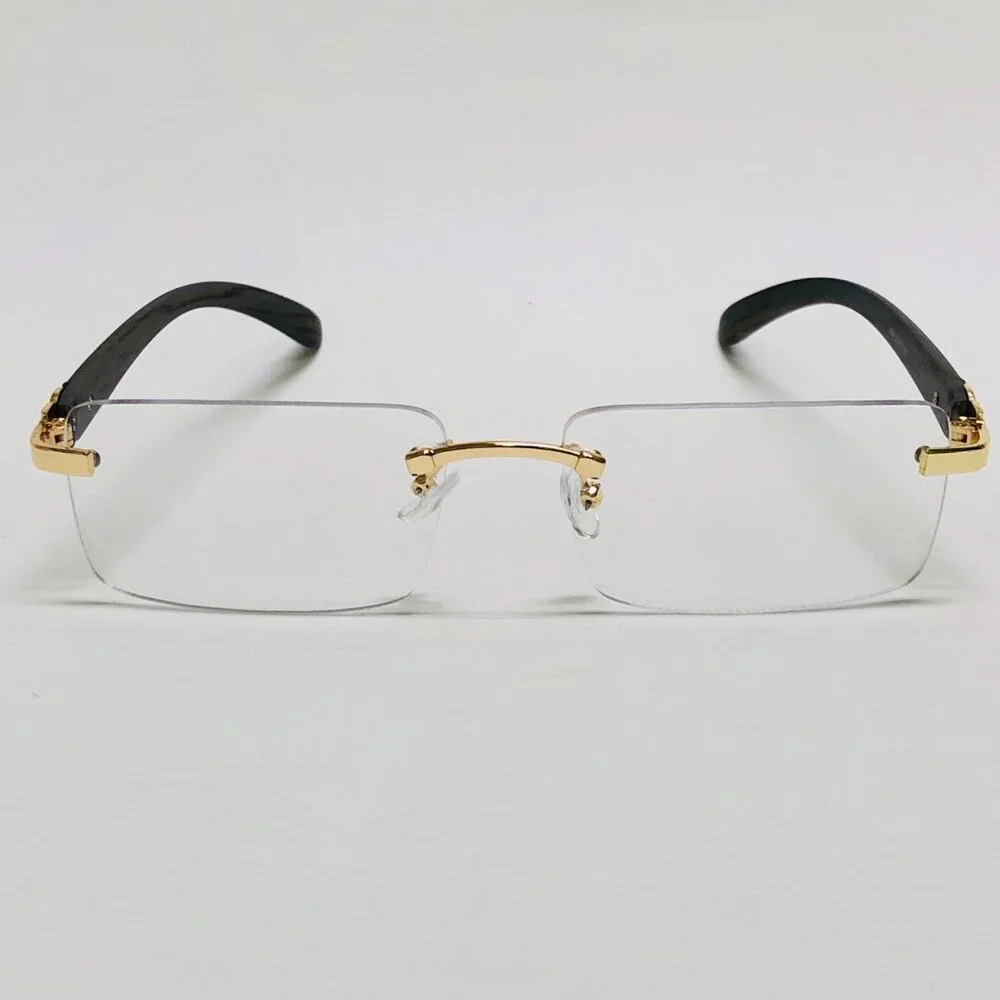 Men Hip Hop Sunglasses Square Rimless Gold Clear Lens Trendy Shades Retro Lentes